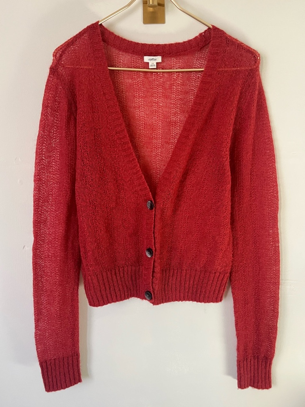 aerie Rust Sheer V-Neck festival boho Button Cardigan size L